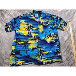 Ocean Current Vintage Original Hawaiian Men’s‎ XL Blue Shirt Palms Sunset Aloha